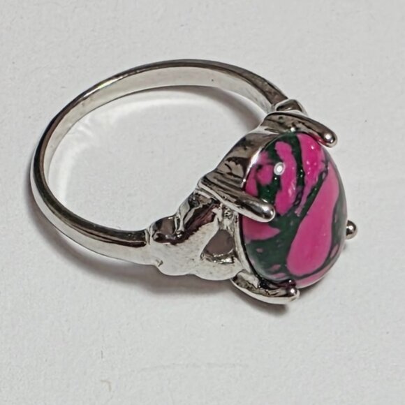 Pink and Green Stone Statement Ring Silver Tone | EU 19 (US 9) - Picture 5 of 6
